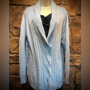 Eddie Bauer Light Blue Cable Knit Cowl Neck Sweater